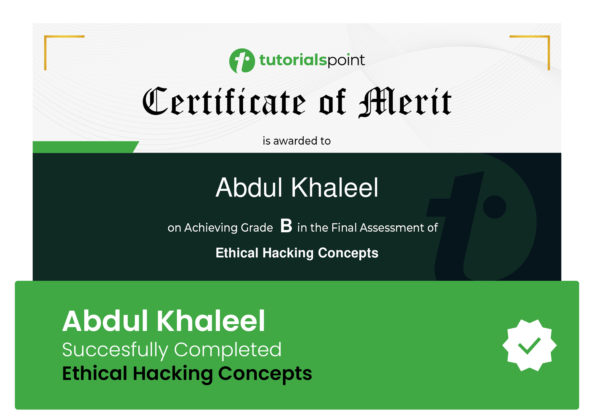Sample Tutorialspoint certificate