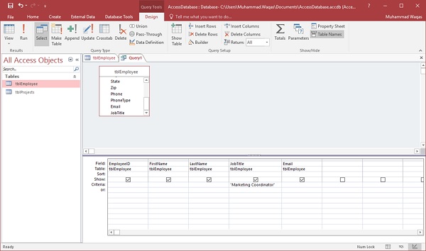 MS Access Query Criteria
