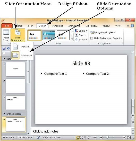 Slide Orientations in Powerpoint 2010