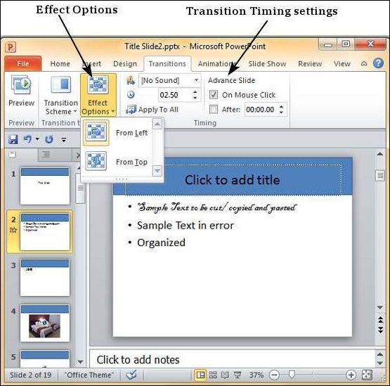 Add & Preview Transitions in Powerpoint 2010
