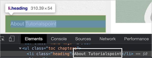 About Tutorialspoint for Highlighted Element