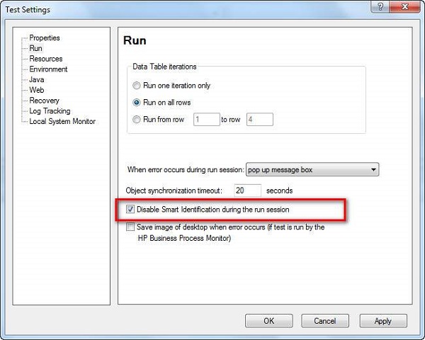 how to enable smart identification in qtp