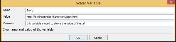 Scalar Variable screen