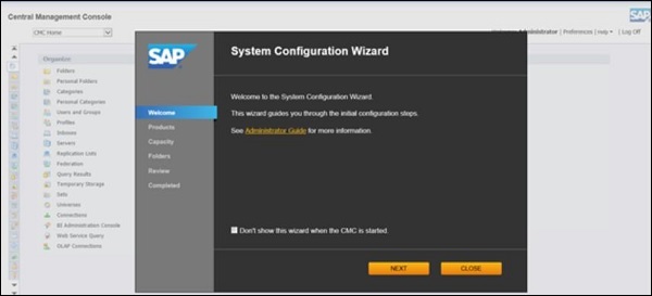 System Configuration wizard