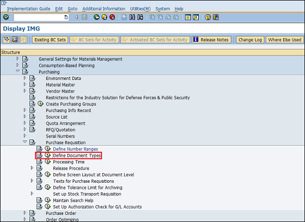 SAP Configuration document type pr 