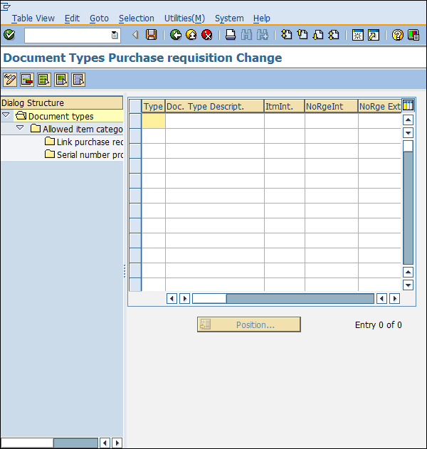 SAP Configuration document type pr detail 