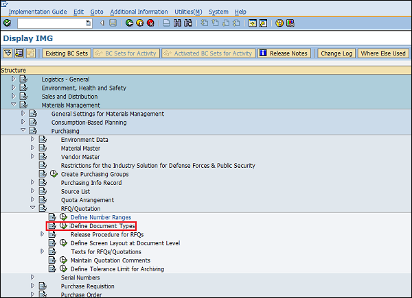 SAP Configuration document type rfq 