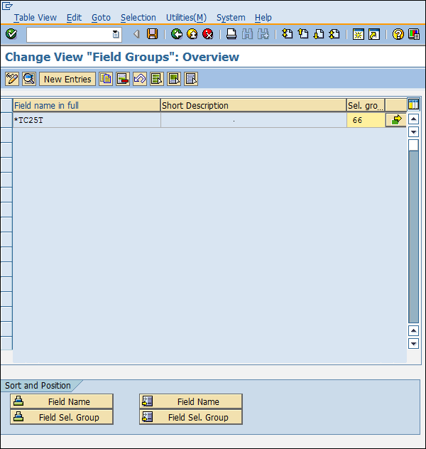SAP  Configuration field selection entry