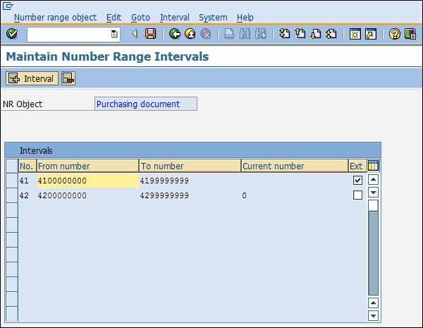 SAP Configuration number range rfq detail