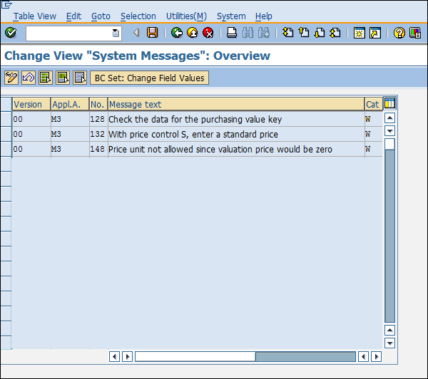 SAP Configuration system messages entry