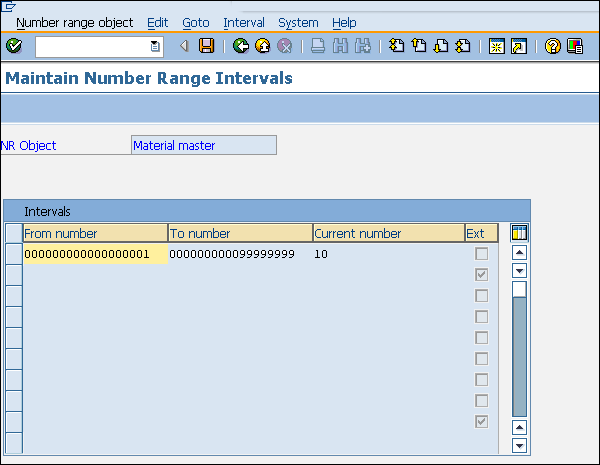 SAP number range define interval