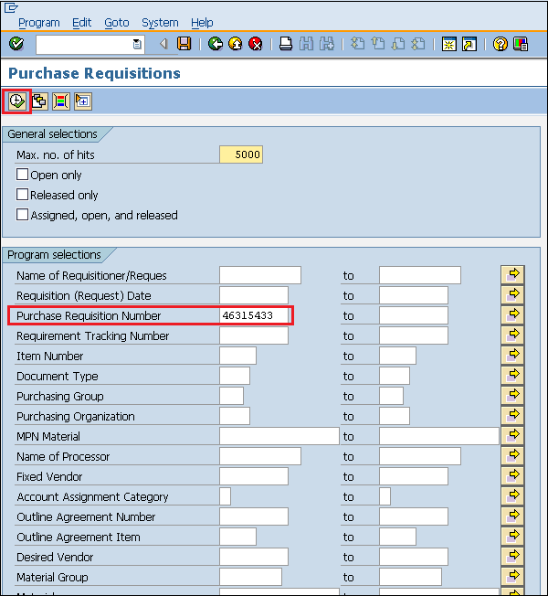 SAP PO from PR Number