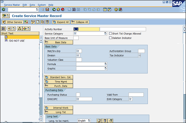 SAP Service master details