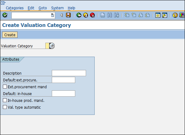 SAP Split Valuation Category entry