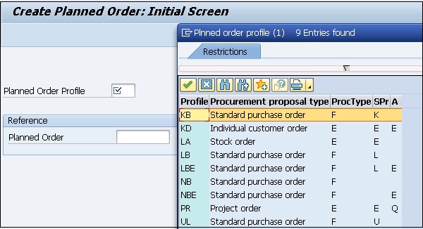 Planned Order Profile