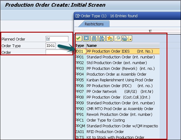 Production Order Create