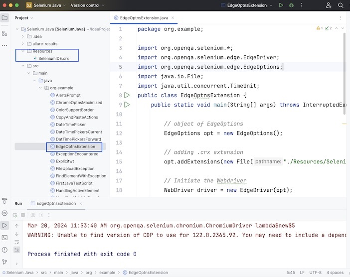 Selenium WebDriver EdgeOptions