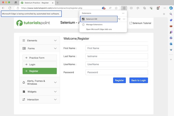Selenium WebDriver EdgeOptions