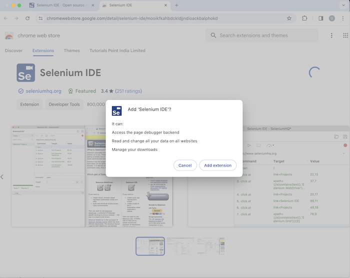 Selenium IDE Installations 3
