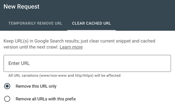 CLEAR CACHED URL