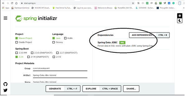 Spring Ddata JDBC Dependency B