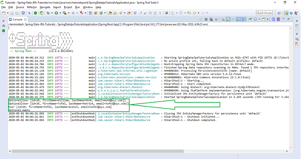 Spring Data JPA Project Output
