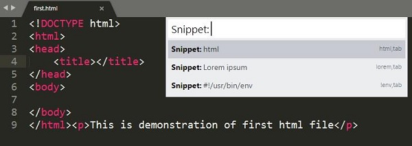 Three Snippets in Sublime Text editor