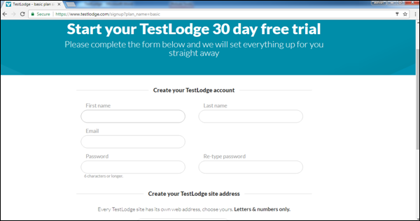 TestLodge Start Page