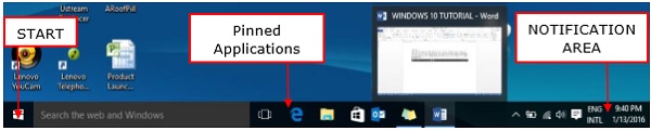 Barra delle applicazioni di Windows 10