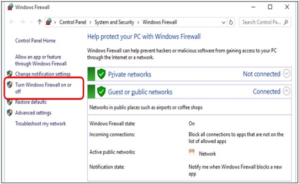 Windows Firewall attivato o disattivato