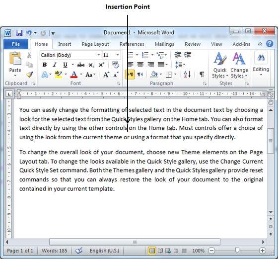 Insert Text in Word 2010