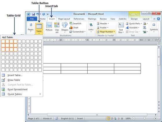 Create A Table In Word 2010, How To Make A Table In Word With Square Cells