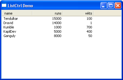 Listctrl Demo Output