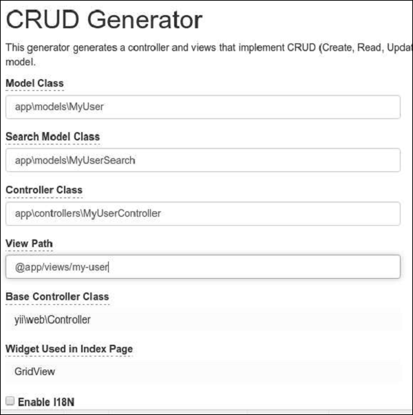 Crud Generator Interface
